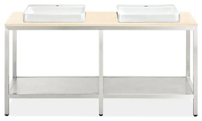 Parsons 72w 21.75d 37.25h Bath Vanity in SS w/Ecru Top & 1-HL Vox Vessel Sinks