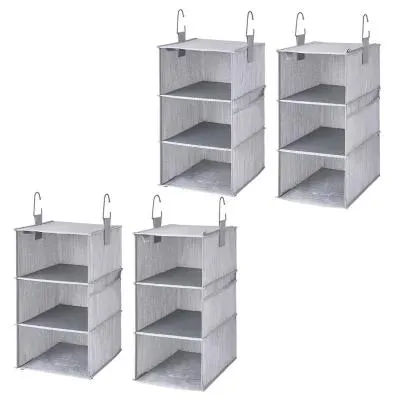 We Think Storage Set of 4 Attachable Three-Shelf Hanging Closet Organizers, Assorted Colors