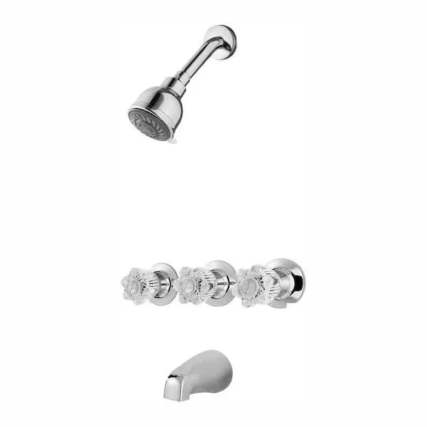 Bedford Triple Handle 3-Spray Tub and Shower Faucet 1.8 GPM in Polished Chrome (Valve Included)