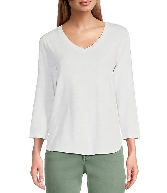 Ashby Isles Slub Rib V-Neck 3/4 Sleeve Tee