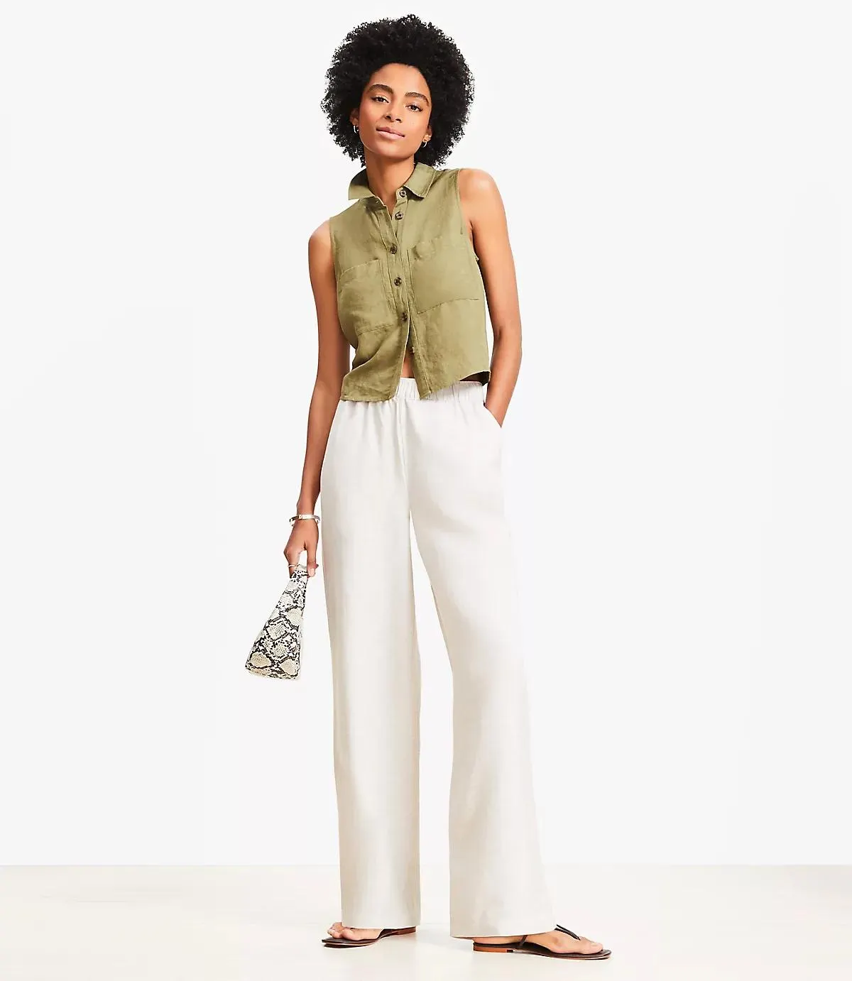 Pull On Straight Pants in Linen Blend