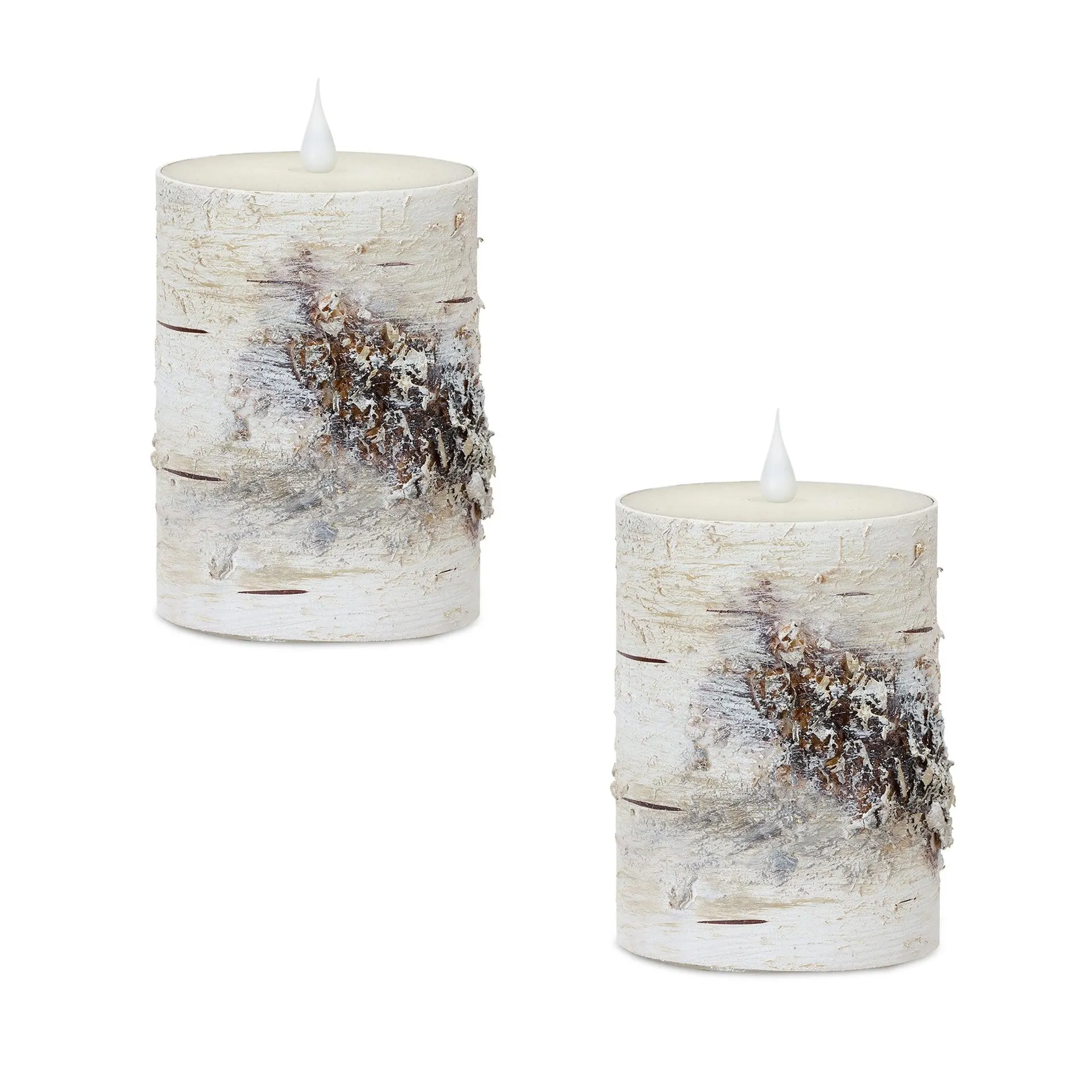 LED Birch Designer Candle with Remote, Set of 2