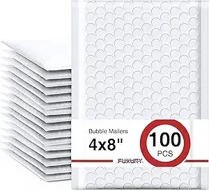 Fuxury 4x8 Bubble Mailers 100 Pack White Padded Envelopes Usable Size 4x7" Opaque Small Padd Mailer for Gifts Mailing Envelopes Bubble Padded, Envelope Small Business Shipping