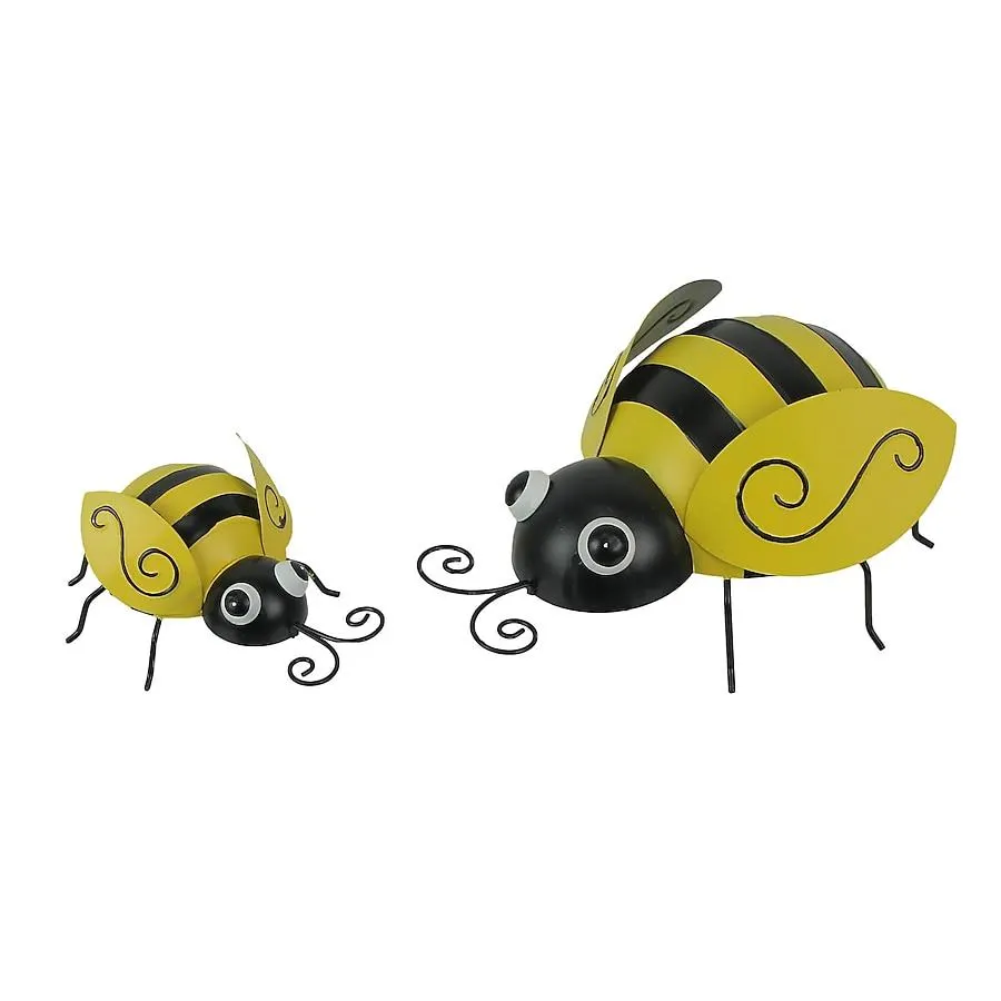 Special T Imports Set of 2 Hand-Painted Black and Yellow Metal Bumble Bee Sculptures - Nature-Themed Accent Decorations for Indoor and Outdoor Home- Yard and Garden Decor