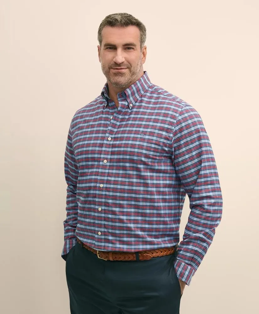 Big & Tall Stretch Cotton Non-Iron Oxford Polo Button Down Collar, Royal Stewart Tartan Shirt