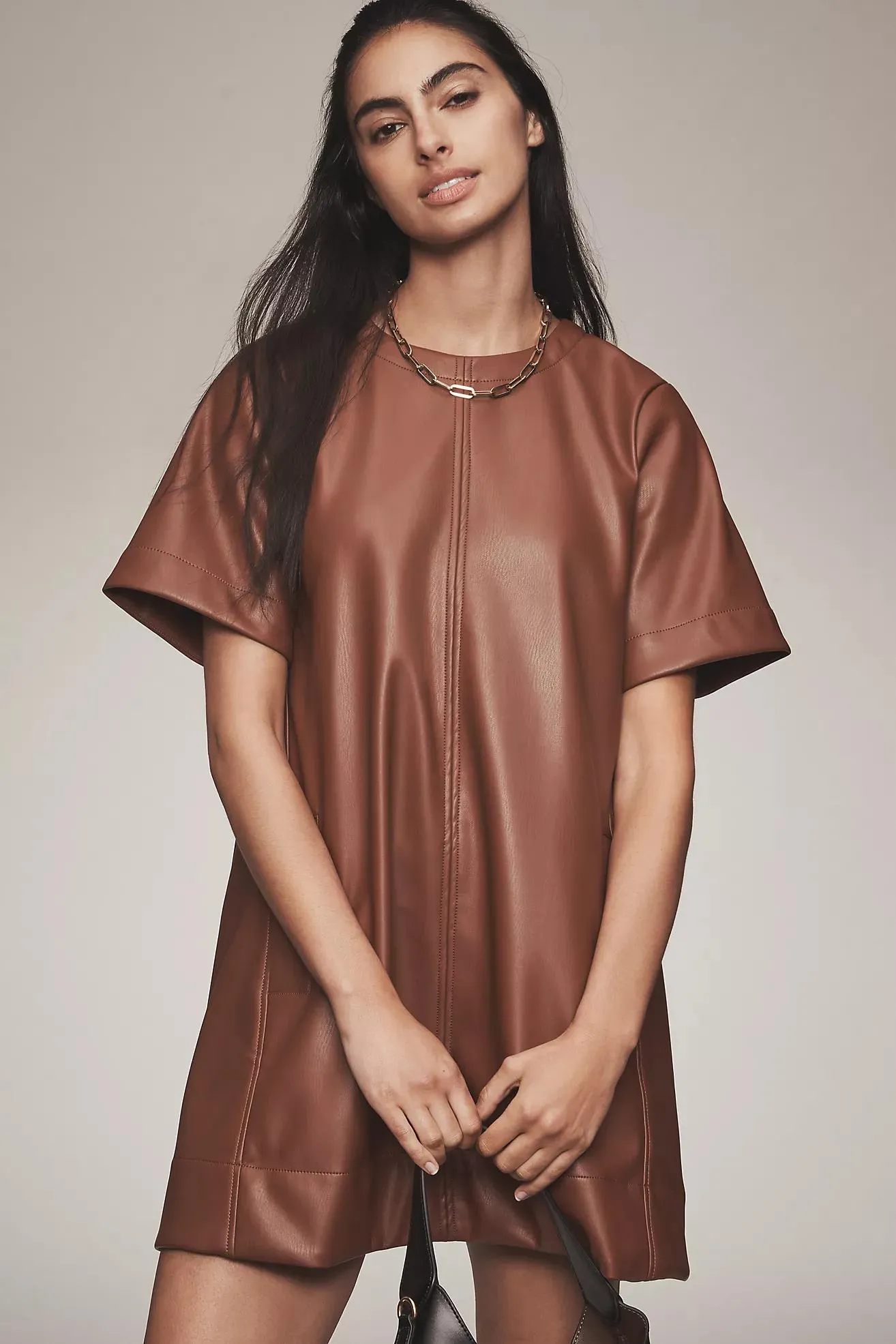 The Emmy Faux-Leather Short-Sleeve Mini Dress by Maeve