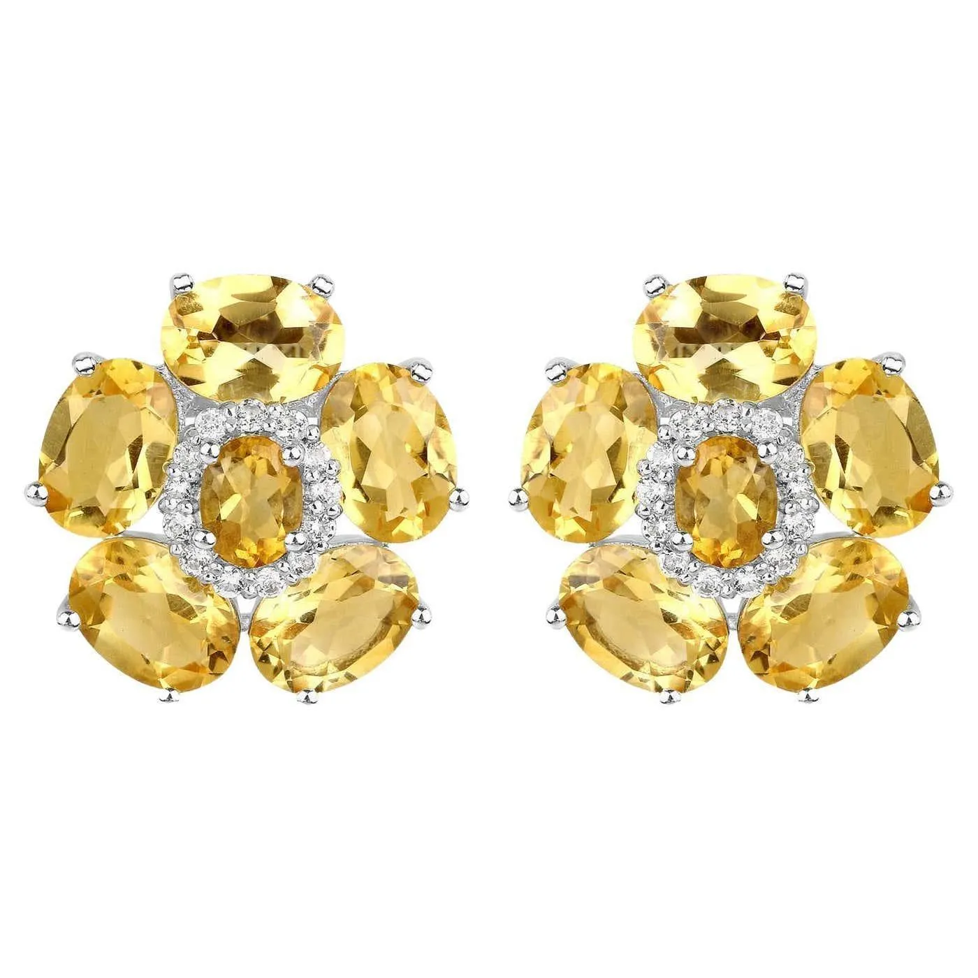 Natural Citrine and White Topaz Floral Earrings 8.9 Carats Total