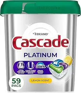 Cascade Platinum Dishwasher Pods, Dishwasher Detergent, Dish Detergent Soap, Lemon, 59 Count