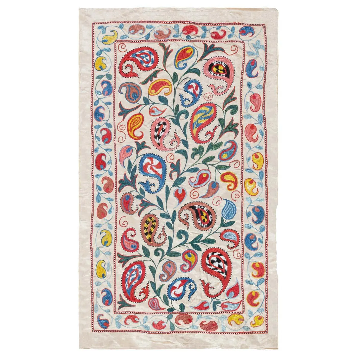 21x37 in 100% Silk Wall Hanging. Embroidered Tablecloth. Modern Wall Decor