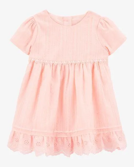 Baby Girl Eyelet Babydoll Dress - Pink