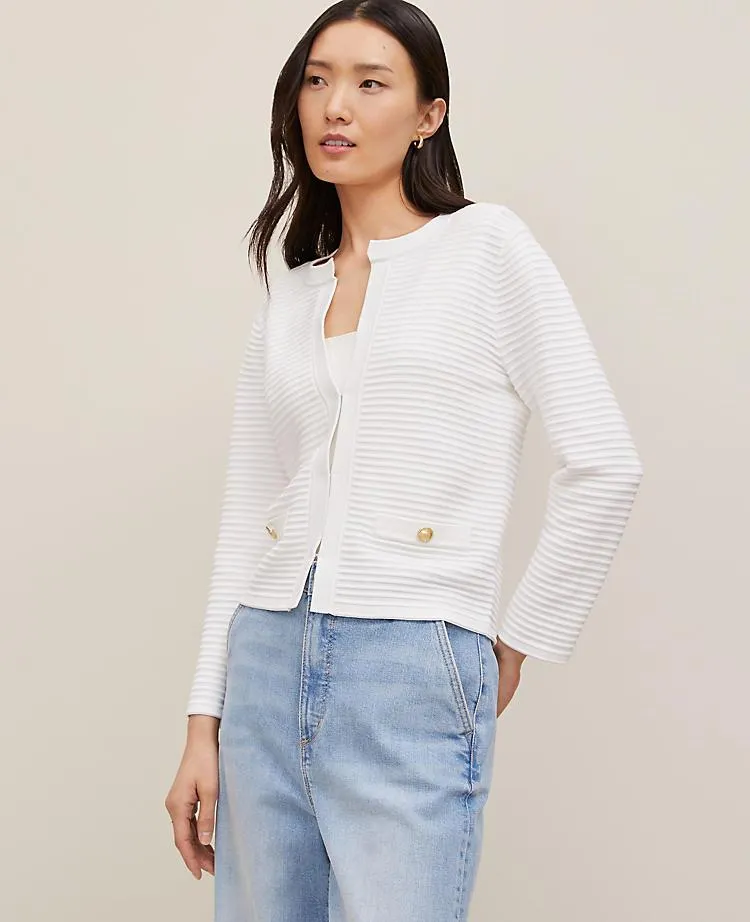 Ribbed 3/4 Sleeve Sweater Jacket