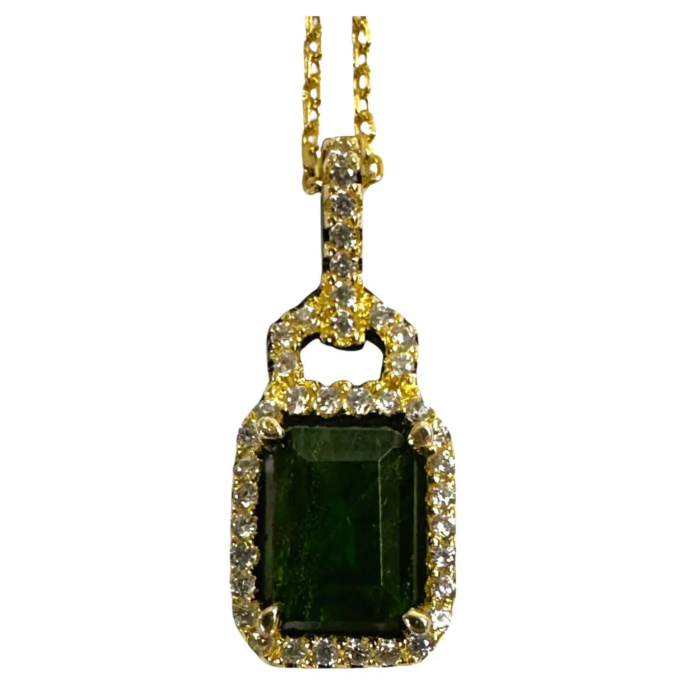 New 1.3 Carat Emerald & Diamond Cut Sapphire 24K Gold & Oxi Pl Sterling Necklace
