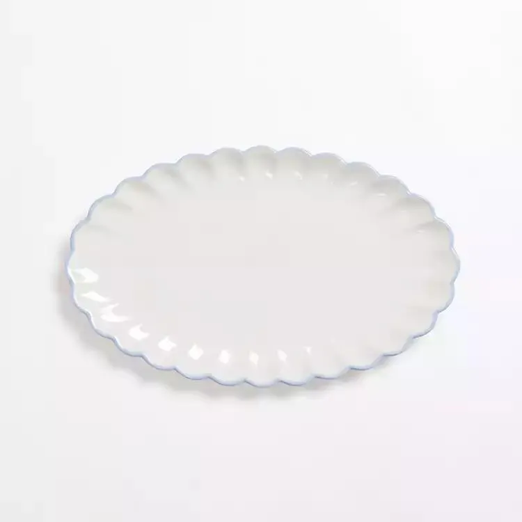 Blue Rim Scalloped Serving Platter