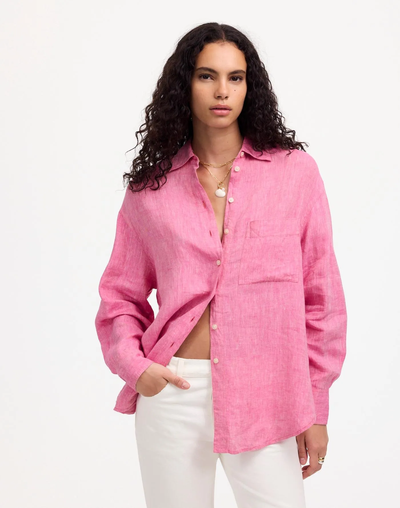 Linen Oversized Button-Up Shirt