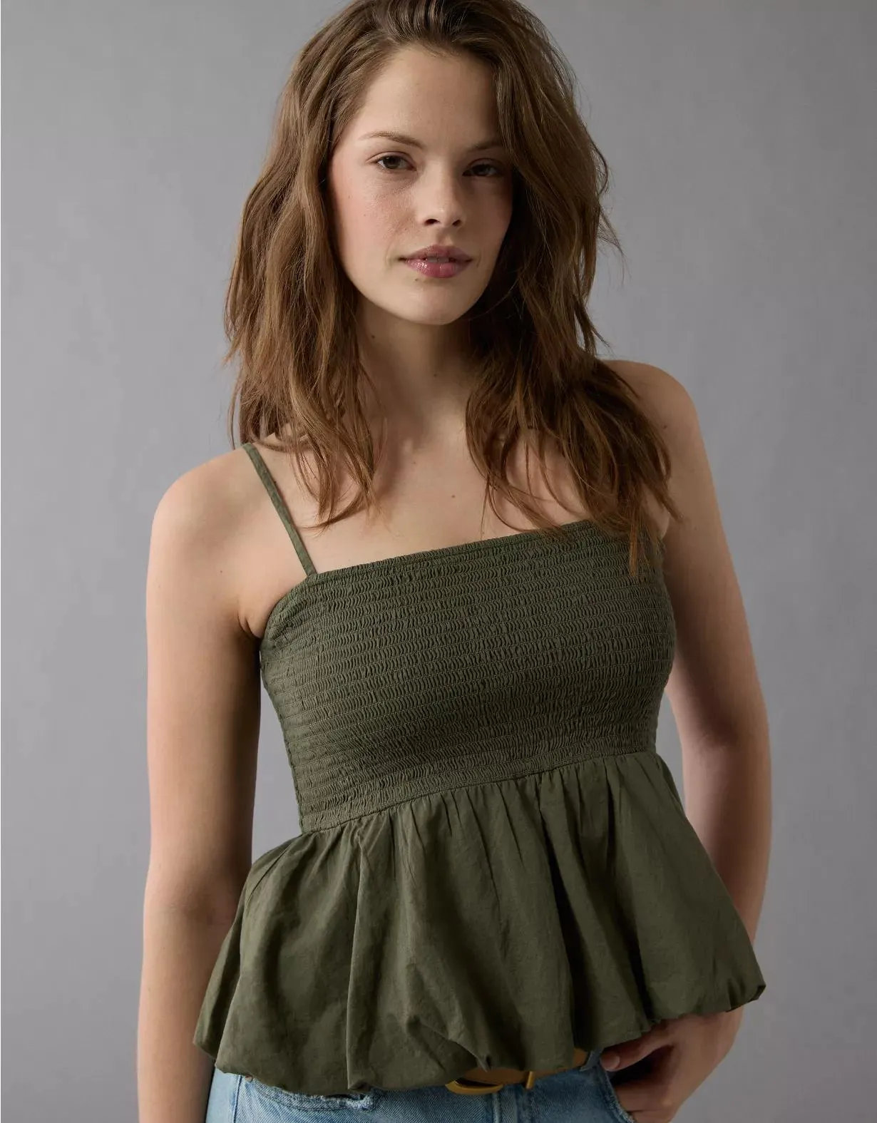 AE Smocked Bubble Tank Top