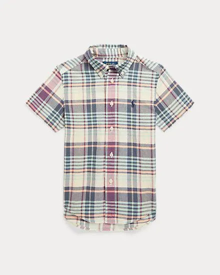 Indigo Cotton Madras Short-Sleeve Shirt