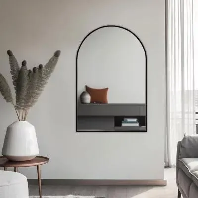 Always Home 24in x 36in Metal Wall Arch Mirror, Black or Brass