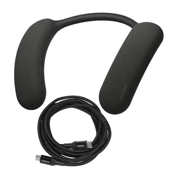 Sony Bravia Theater U Wearable TV Speaker with 360 Spatial Sound Personalizer Technology (Black) Bundle with 6-Feet Braided Nylon USB-C to USB-C Charge and Sync Cable (2 Items)
