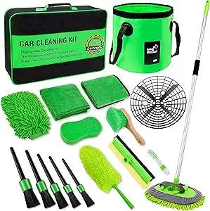 17Pcs Car Wash Kit,62" Car Wash Brush Mop with Long Handle,Car Cleaning Kit,Car Detailing Brush Set,Car Wash Bucket,Car Wheel Brush,Complete Interior Car Cleaning Supplies