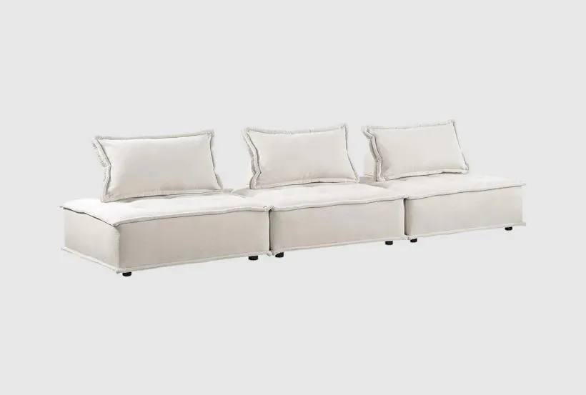 Larisa Beige Boucle Fabric 120" 3 Piece Modular Sofa | Tufted | Armless