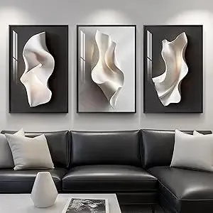 Framed Modern Black and White Abstract Wall Art for Living Room, Large 3 Piece Bright Style Artworks for Wall, Luxury Minimalist Painting Prints for Dining Room Hallway Office Wall Decor, 24x36 Inch