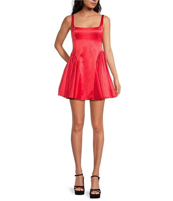 Addison Satin Square Neck A-Line Drop Waist Mini Dress