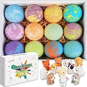 Bath Bombs for Kids with Toys Inside for Girls Boys - 12 Set Surprise Bubble Bath Fizzies, Colorful Handmade Kids Safe and Gentle Spa Bath Fizz Balls Kit, Birthday Christmas Gift (Package May Vary)