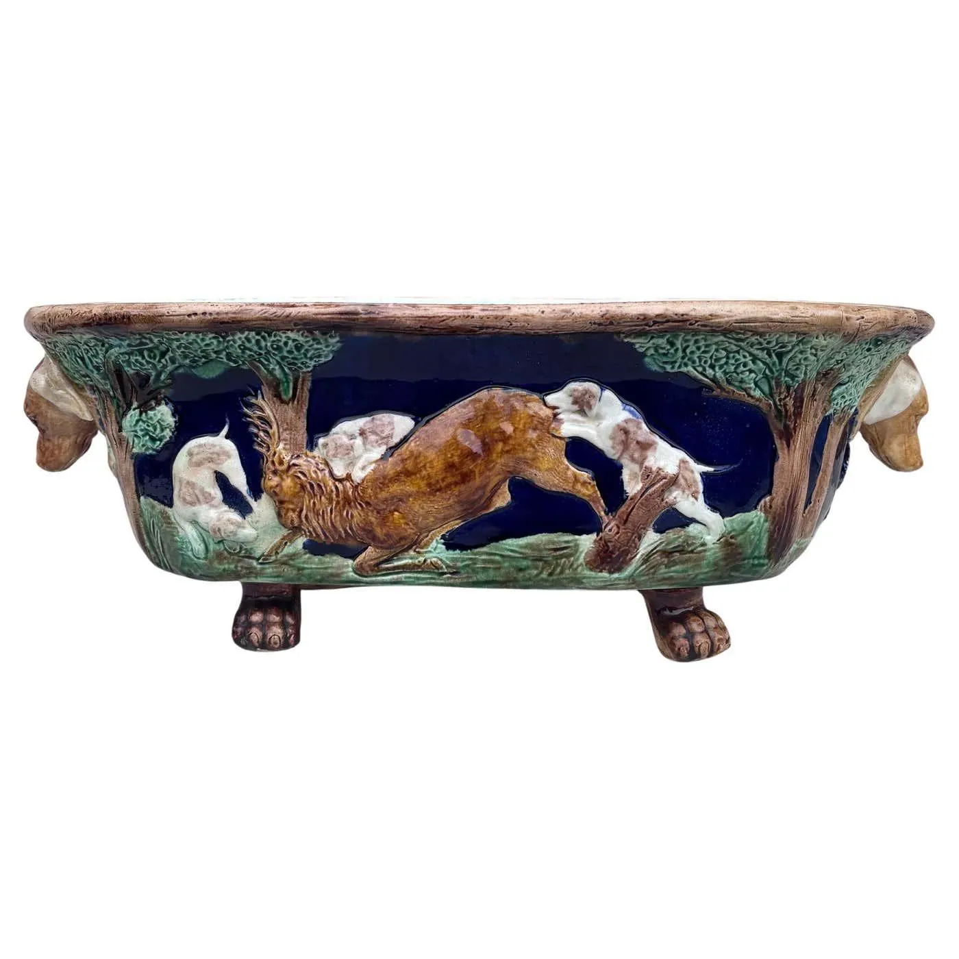 Large English Victorian Hunt Scene Jardiniere Circa 1890