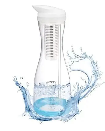 VEVOR Water Filter Pitcher, 6 Cup Glass Water Filter Dispenser, Fast & Compact Fridge-Friendly Water Filtration System, No BPA, Lasts 3 Months or 211 Gallons, Reduces Chlorine, Rust, Odors, PFOA/PFOS
