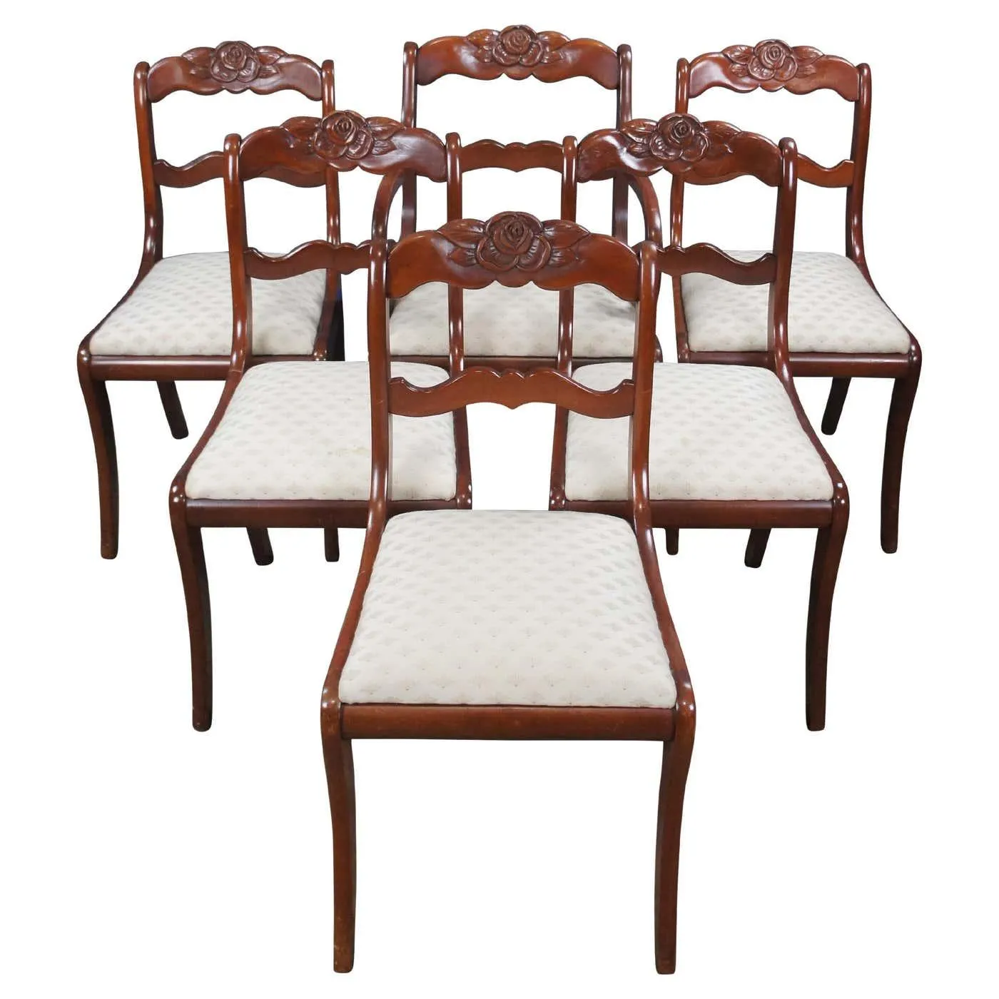 6 Willett Duncan Phyfe Wildwood Cherry Rose Medallion Dining Chairs