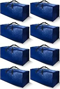 Cosy Family 8 Pack Heavy Duty Extra Large Moving Bags with Backpack Straps - Strong Handles & Zippers, Storage Totes For Space Saving, Fold Flat, Alternative to Moving Box (Set of 8, Blue)