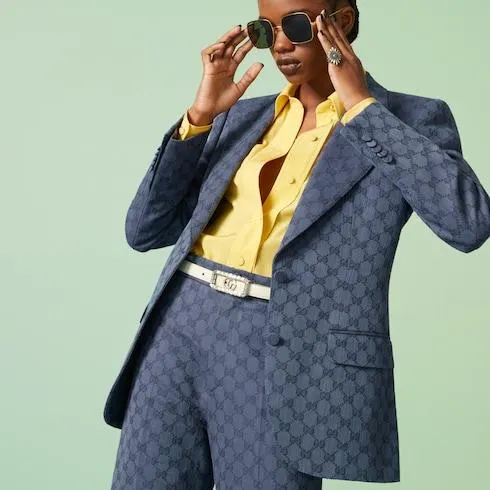 Thin belt with crystal Double G buckle