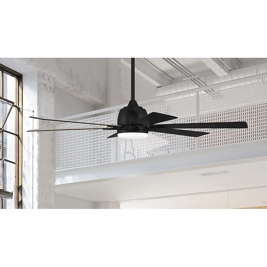 Harbor Breeze Bradbury 60-in Matte Black with Matte Black/Auburn Blades Integrated LED Indoor Downrod or Flush Mount Ceiling Fan with Light and Remote (6-Blade)