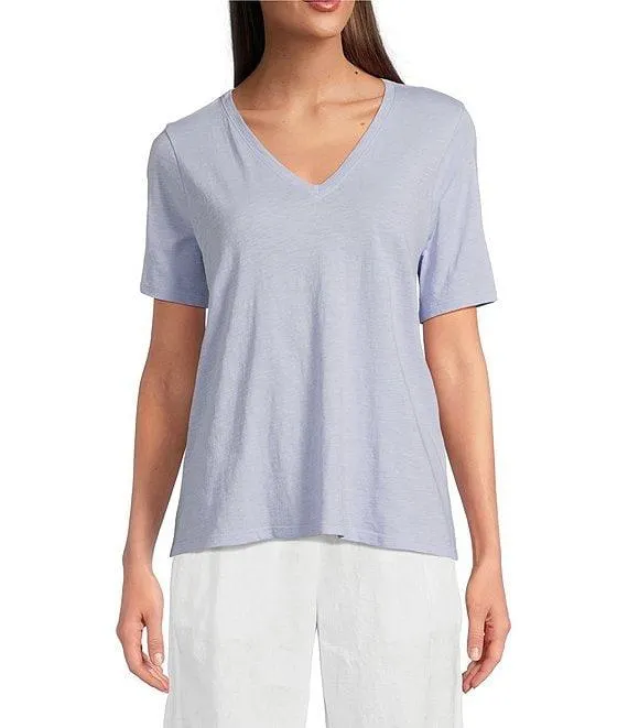 Easy Organic Cotton Jersey Knit V-Neck Short Sleeve Tee Shirt