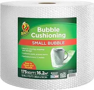 Duck Brand Small Bubble Cushioning Wrap for Moving & Shipping - 175 FT Bubble Packing Wrap for Extra Protection Packaging Boxes & Mailers - Clear Bubble Roll Moving Supplies, Perforated Every 12 IN