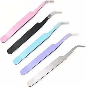 5 Pcs Sticker Tweezers for Crafting, Curved Craft Tweezers Stainless Steel, Multipurpose Precision Crafting Tweezer for Scrapbooking, Jewelry Making, Lash Extensions, DIY Projects​ (Multicolor)