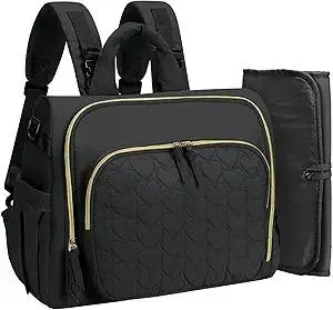 MHOMER Diaper Bag Backpack Puffer Lightweight 3 in 1 Wide Open Small Diaper Bag Tote for Travel with Changing Pad Shoulder Straps, Black