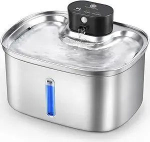 Cat Water Fountain Cordless, 169oz/5L Wireless Smart Pet Water Fountain with 5000mAh Battery & Ultra Quiet Pump, Stainless Steel Automatic Pet Water Dispenser for Cats & Dogs