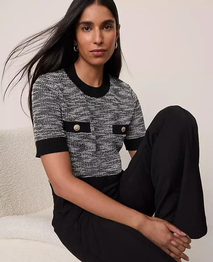 Tweed Sweater Trim Top