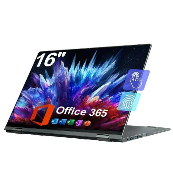 Jumper 16in 2 in 1 Laptop Touchscreen Windows 11, 16GB DDR4 640GB ROM Laptops Convertible Tablet Computer, 4-Core Intel Celeron Processor, 360° Flip, 1yr Office 365 Free