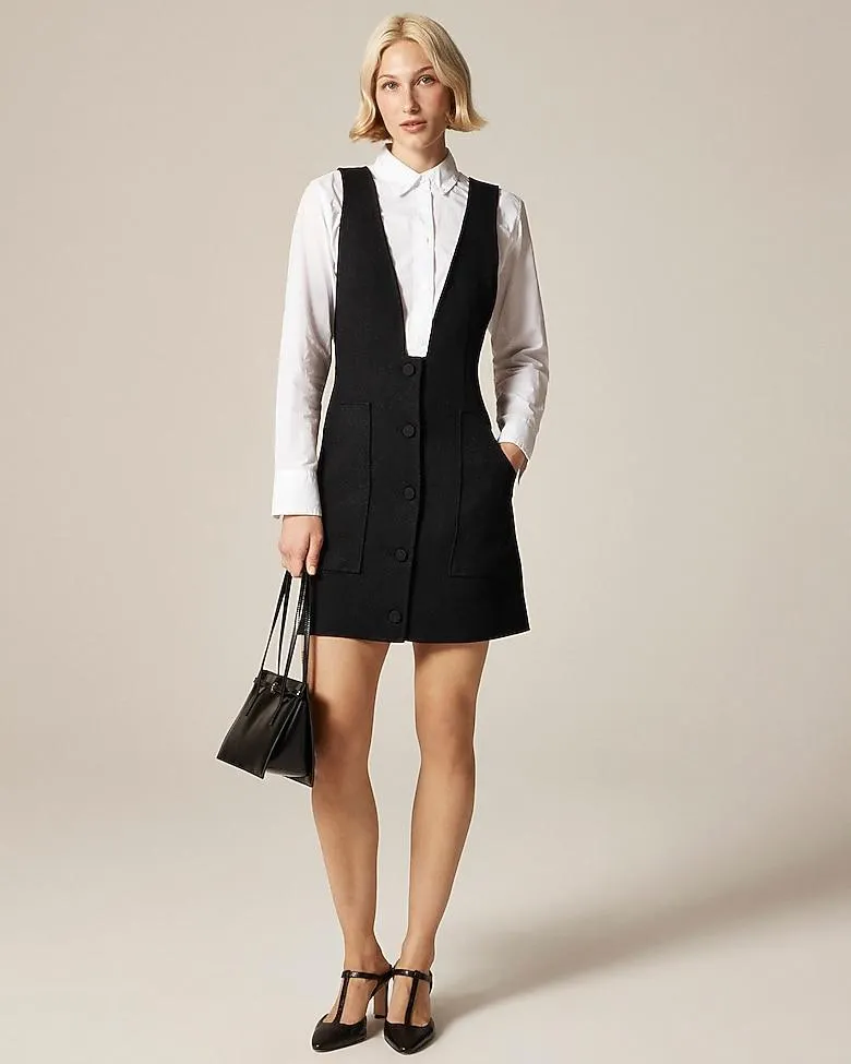 Patch-pocket suit dress in bouclé