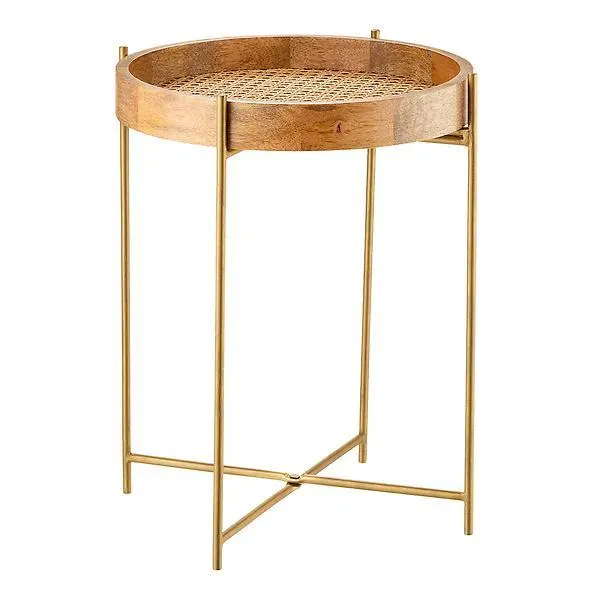 Be Home Small Rattan & Mango Wood Side Table Natural/Gold