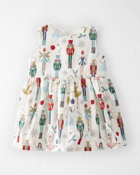 Baby Girl Organic Cotton Dress in Nutcracker Print