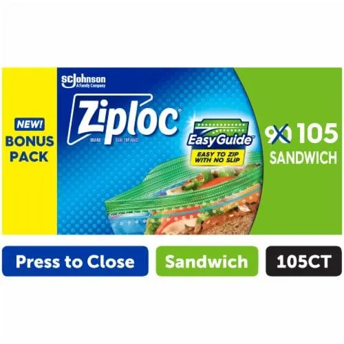 Ziploc® Brand Sandwich Bags with EasyGuide™ Texture, Grip ’n Seal Technology™, 105 count