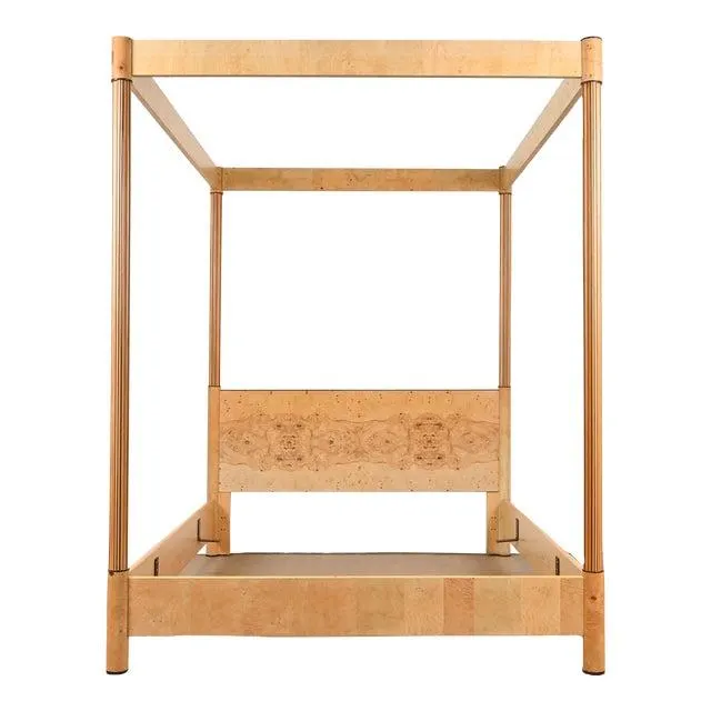 Milo Baughman Style Burl Wood Queen Size Canopy Bed by Henredon