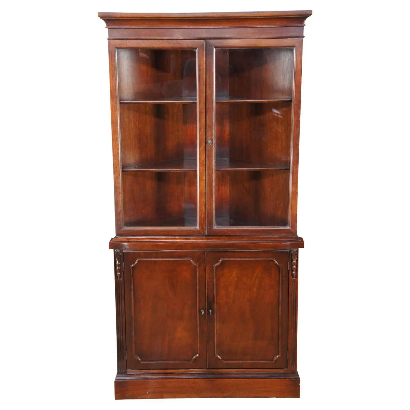 20th Century Georgian Style Mahogany Corner Cabinet Cupboard Curio Display 69"
