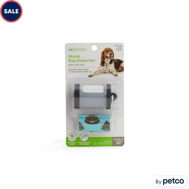 So Phresh Black & Clear Dog Waste Bag Dispenser with Poop Face Refill Rolls