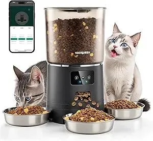 Automatic Cat Feeder for 3 Cats, 6L/25 Cups Smart WiFi Pet Feeder, Strong Anti-Jam System, Dual-Effect Desiccant Cat Food Dispenser, with 10S Voice Recorder for Cats and Small Dog(Black)