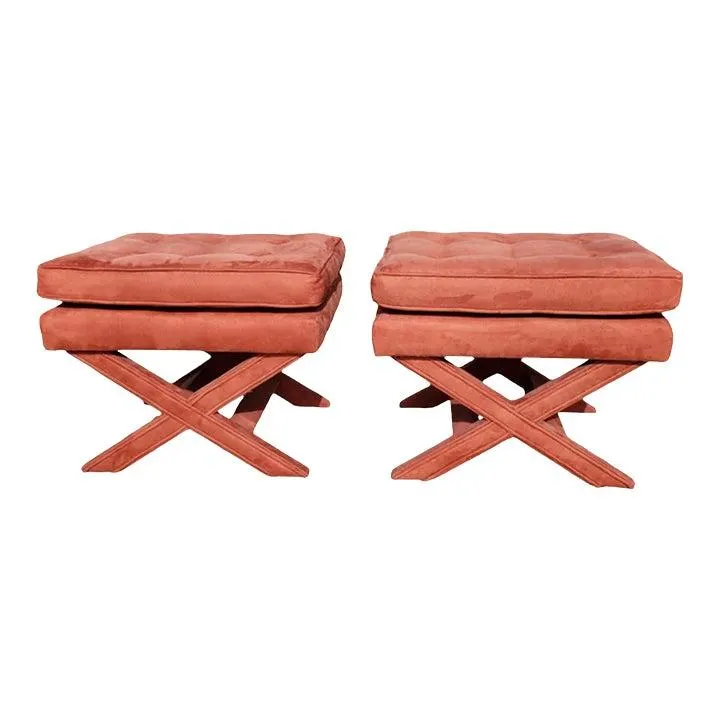 1960s Billy Baldwin Style X Ottomans- Set of 2