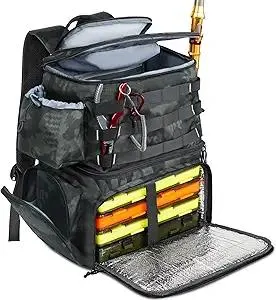 MATEIN Fishing Backpack, Water Resistant Fishing Tackle Box Bag with Rod Holders & Cooler, Gear Gifts for Men